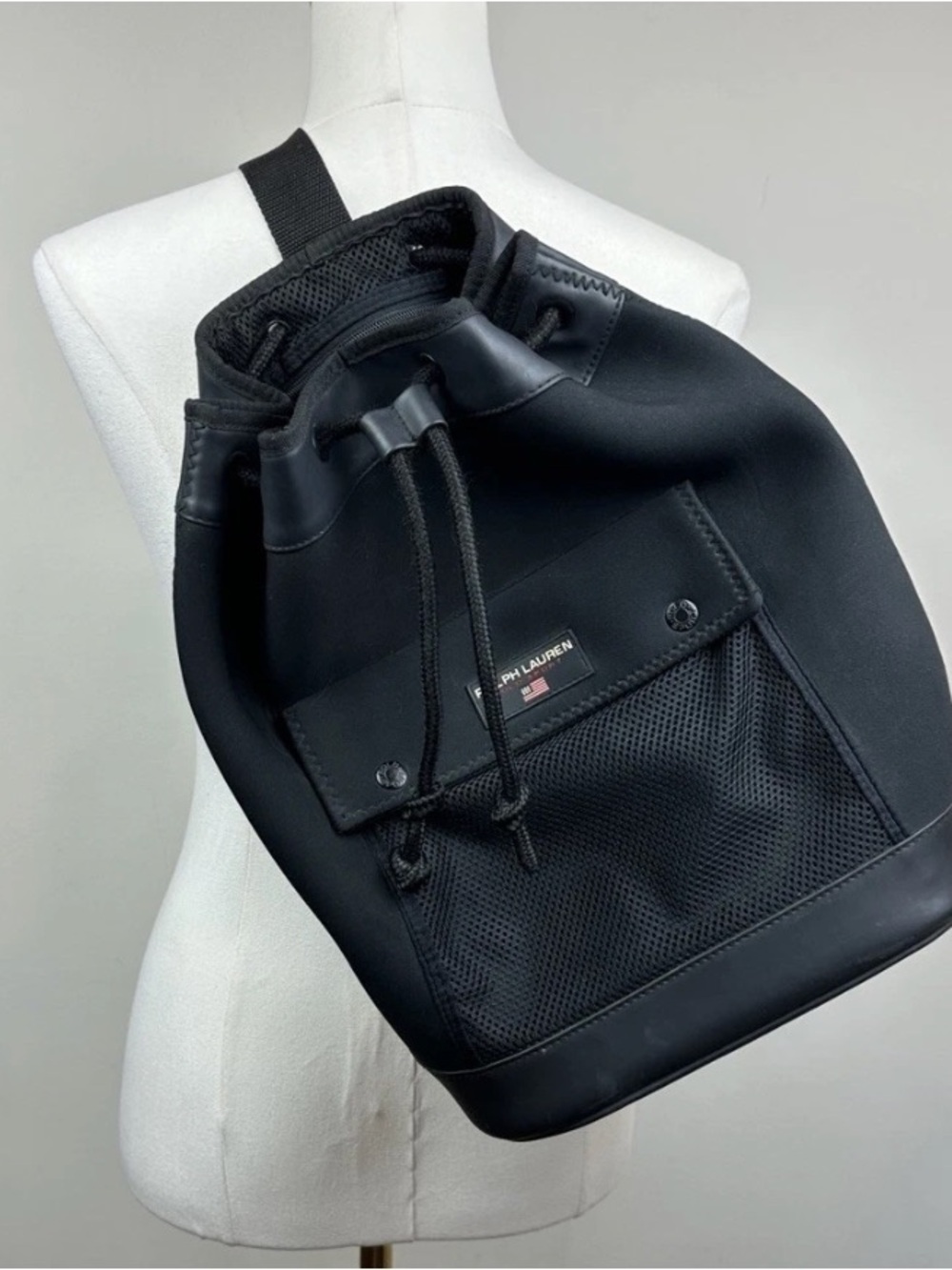 Ralph Lauren vintage 90’s Black Drawstring Mesh Front Backpack